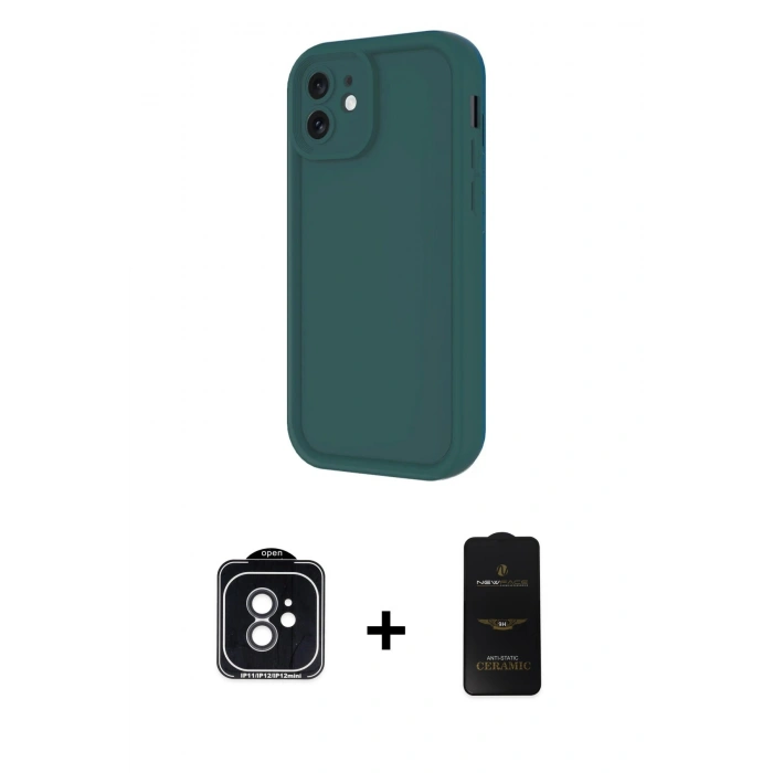 MARSİLYAN™- iPhone 11 Kılıf Yankı Yansıma Özel Seri - Siyah 6D Antistatik Mat Seramik Hayalet Nano Ekran Koruyucu + Siyah PVD Metal Kamera Lens