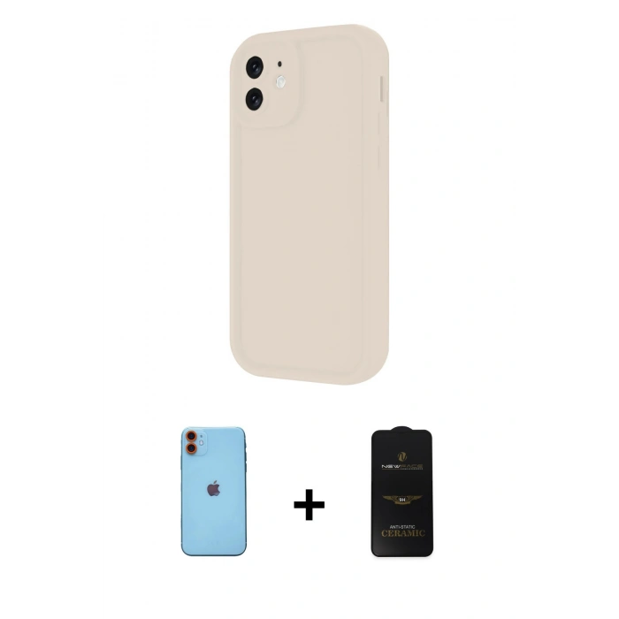 MARSİLYAN™- iPhone 11 Kılıf Yankı Yansıma Özel Seri - Siyah 6D Antistatik Mat Seramik Hayalet Nano Ekran Koruyucu + Neon Fosforlu Kamera Lens - TU