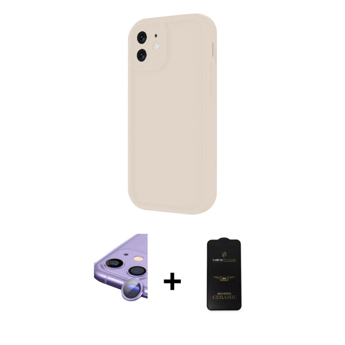 MARSİLYAN™- iPhone 11 Kılıf Yankı Yansıma Özel Seri - Siyah 6D Antistatik Mat Seramik Hayalet Nano Ekran Koruyucu + Raze Metal Kamera Lens - MR