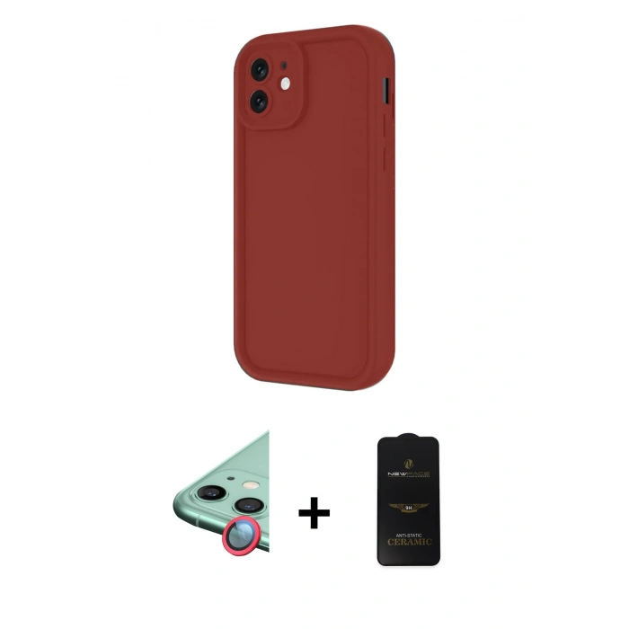 MARSİLYAN™- iPhone 11 Kılıf Yankı Yansıma Özel Seri - Siyah 6D Antistatik Mat Seramik Hayalet Nano Ekran Koruyucu + Kırmızı Raze Metal Kamera Lens