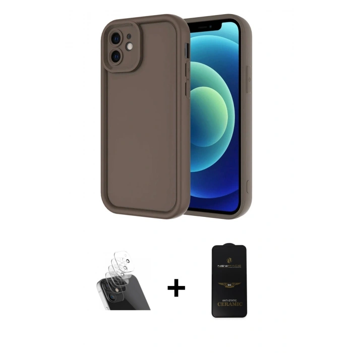 MARSİLYAN™- iPhone 11 Kılıf Yankı Yansıma Özel Seri - Siyah 6D Antistatik Mat Seramik Hayalet Nano Ekran Koruyucu + Şeffaf Kamera Lens Koruma Cam
