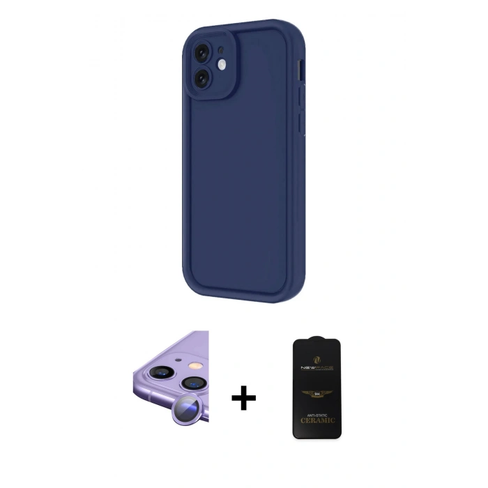 MARSİLYAN™- iPhone 11 Kılıf Yankı Yansıma Özel Seri - Siyah 6D Antistatik Mat Seramik Hayalet Nano Ekran Koruyucu + Raze Metal Kamera Lens - MR