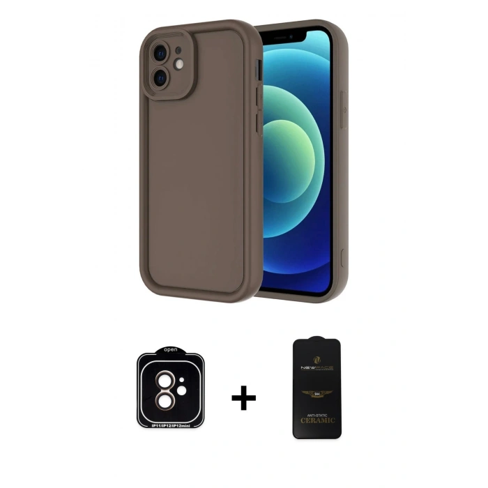 MARSİLYAN™- iPhone 11 Kılıf Yankı Yansıma Özel Seri - Siyah 6D Antistatik Mat Seramik Hayalet Nano Ekran Koruyucu + PVD Metal Kamera Lens - TU