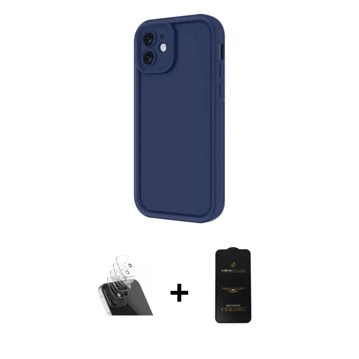 MARSİLYAN™- iPhone 11 Kılıf Yankı Yansıma Özel Seri - Siyah 6D Antistatik Mat Seramik Hayalet Nano Ekran Koruyucu + Şeffaf Kamera Lens Koruma Cam