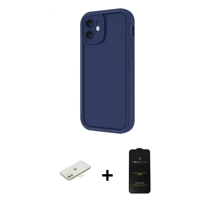 MARSİLYAN™- iPhone 11 Kılıf Yankı Yansıma Özel Seri - Siyah 6D Antistatik Mat Seramik Hayalet Nano Ekran Koruyucu + Renkli Kamera Lens Koruma Cam - SI