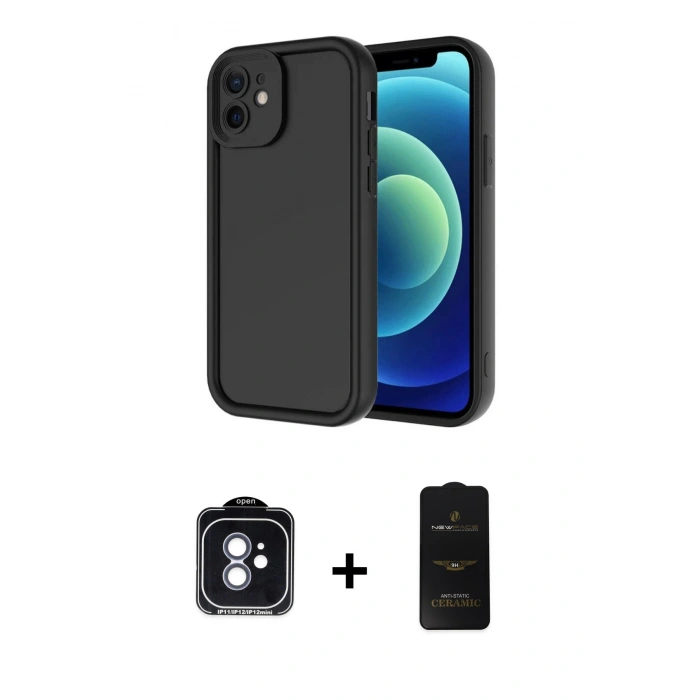 MARSİLYAN™- iPhone 11 Kılıf Yankı Yansıma Özel Seri - Siyah 6D Antistatik Mat Seramik Hayalet Nano Ekran Koruyucu + PVD Metal Kamera Lens - MI