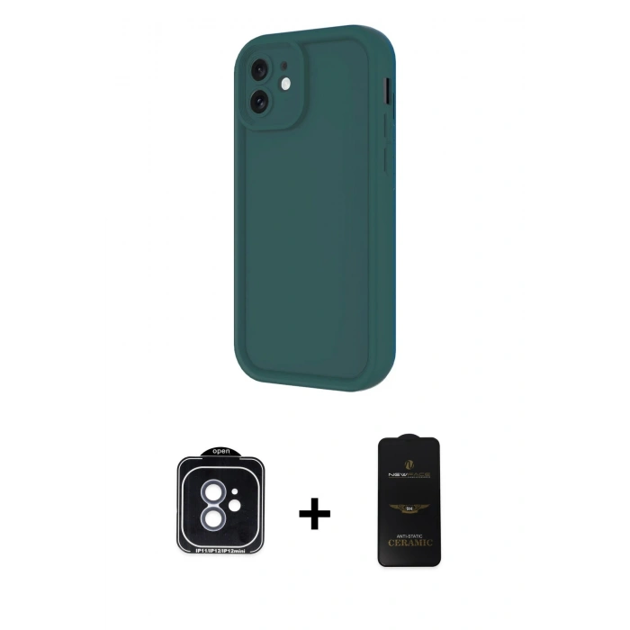 MARSİLYAN™- iPhone 11 Kılıf Yankı Yansıma Özel Seri - Siyah 6D Antistatik Mat Seramik Hayalet Nano Ekran Koruyucu + PVD Metal Kamera Lens - MI