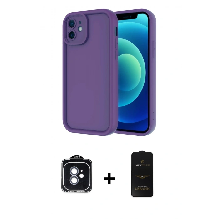 MARSİLYAN™- iPhone 11 Kılıf Yankı Yansıma Özel Seri - Siyah 6D Antistatik Mat Seramik Hayalet Nano Ekran Koruyucu + PVD Metal Kamera Lens - MI