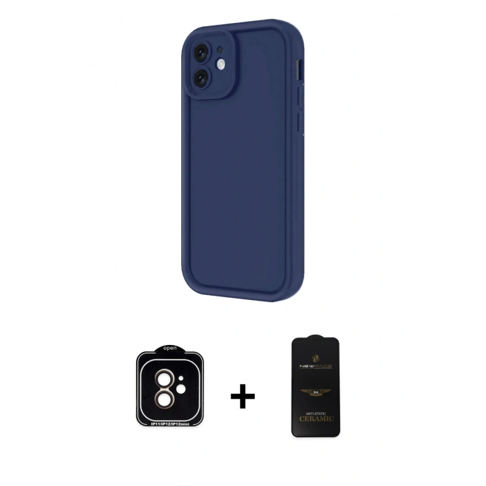 MARSİLYAN™- iPhone 11 Kılıf Yankı Yansıma Özel Seri - Siyah 6D Antistatik Mat Seramik Hayalet Nano Ekran Koruyucu + PVD Metal Kamera Lens - TU
