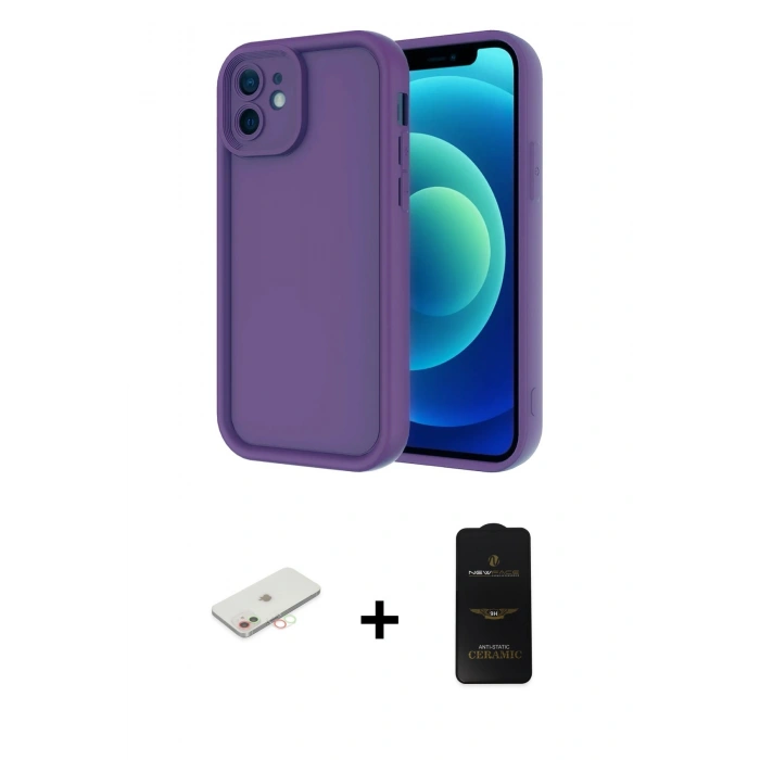 MARSİLYAN™- iPhone 11 Kılıf Yankı Yansıma Özel Seri - Siyah 6D Antistatik Mat Seramik Hayalet Nano Ekran Koruyucu + Renkli Kamera Lens Koruma Cam - YL