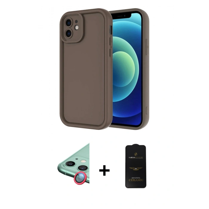 MARSİLYAN™- iPhone 11 Kılıf Yankı Yansıma Özel Seri - Siyah 6D Antistatik Mat Seramik Hayalet Nano Ekran Koruyucu + Kırmızı Raze Metal Kamera Lens