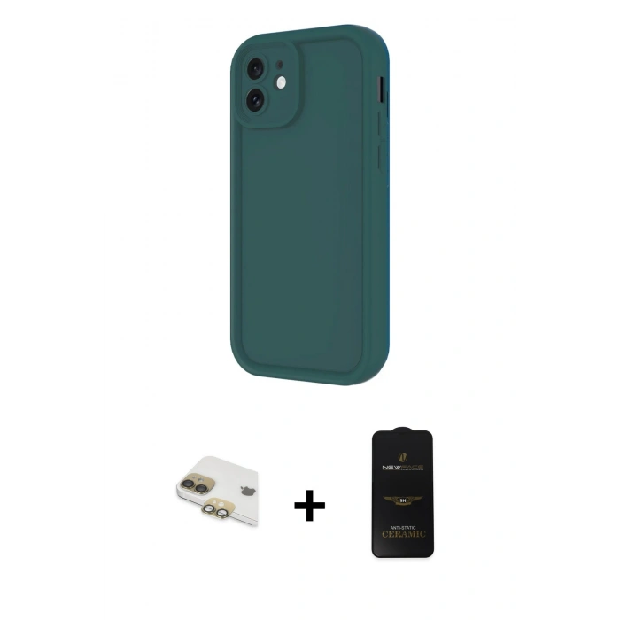 MARSİLYAN™- iPhone 11 Kılıf Yankı Yansıma Özel Seri - Siyah 6D Antistatik Mat Seramik Hayalet Nano Ekran Koruyucu + Pers Alüminyum Kamera Lens - GD