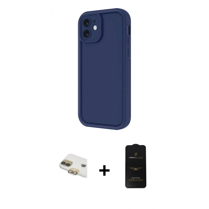 MARSİLYAN™- iPhone 11 Kılıf Yankı Yansıma Özel Seri - Siyah 6D Antistatik Mat Seramik Hayalet Nano Ekran Koruyucu + Pers Alüminyum Kamera Lens - GD