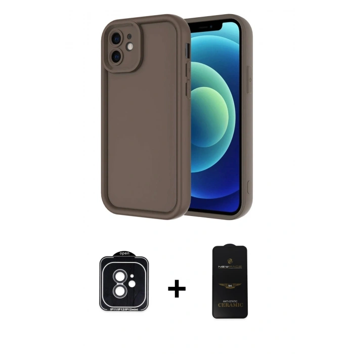 MARSİLYAN™- iPhone 11 Kılıf Yankı Yansıma Özel Seri - Siyah 6D Antistatik Mat Seramik Hayalet Nano Ekran Koruyucu + Siyah PVD Metal Kamera Lens