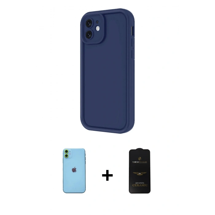 MARSİLYAN™- iPhone 11 Kılıf Yankı Yansıma Özel Seri - Siyah 6D Antistatik Mat Seramik Hayalet Nano Ekran Koruyucu + Yeşil Neon Fosforlu Kamera Lens