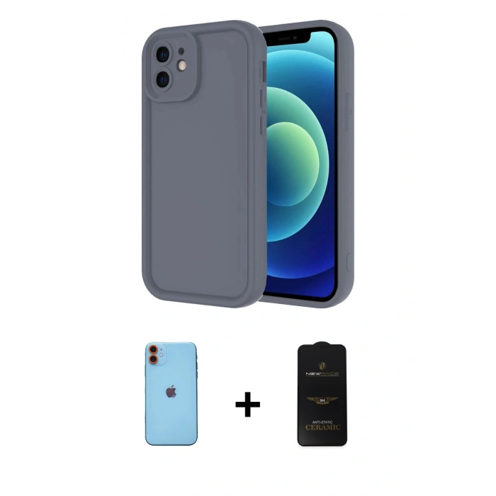 MARSİLYAN™- iPhone 11 Kılıf Yankı Yansıma Özel Seri - Siyah 6D Antistatik Mat Seramik Hayalet Nano Ekran Koruyucu + Neon Fosforlu Kamera Lens - TU