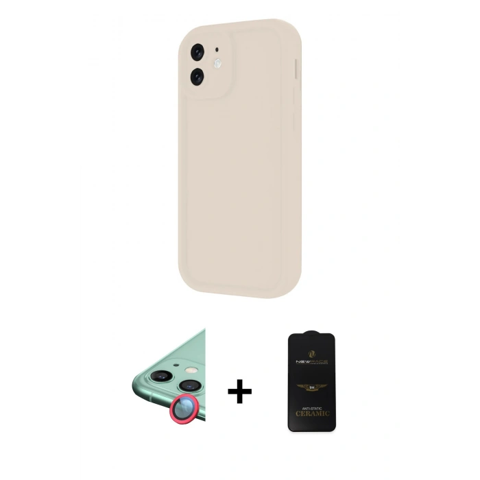 MARSİLYAN™- iPhone 11 Kılıf Yankı Yansıma Özel Seri - Siyah 6D Antistatik Mat Seramik Hayalet Nano Ekran Koruyucu + Kırmızı Raze Metal Kamera Lens