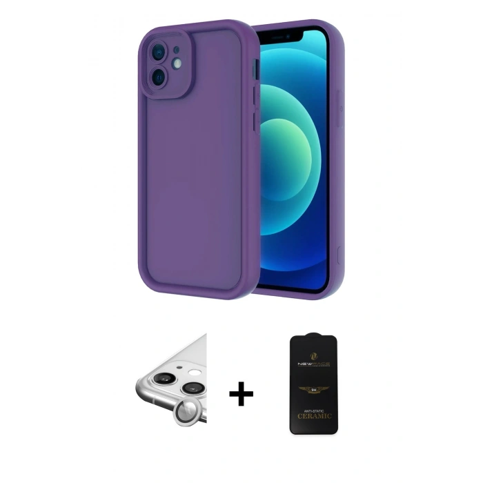 MARSİLYAN™- iPhone 11 Kılıf Yankı Yansıma Özel Seri - Siyah 6D Antistatik Mat Seramik Hayalet Nano Ekran Koruyucu + Raze Metal Kamera Lens - GS