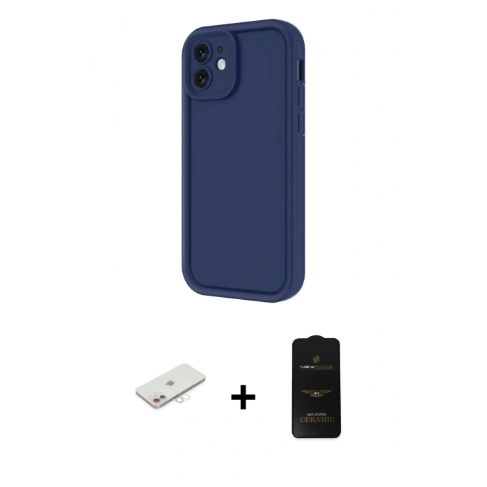 MARSİLYAN™- iPhone 11 Kılıf Yankı Yansıma Özel Seri - Siyah 6D Antistatik Mat Seramik Hayalet Nano Ekran Koruyucu + Renkli Kamera Lens Koruma Cam - YL