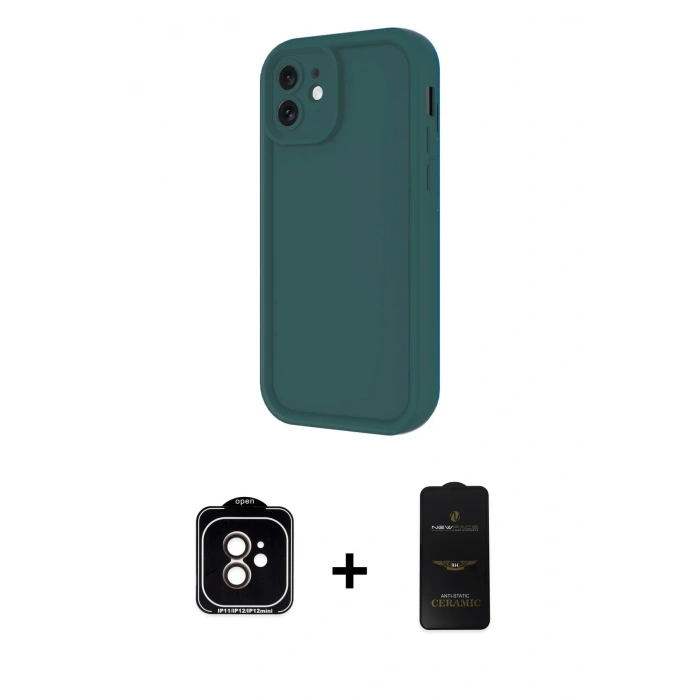 MARSİLYAN™- iPhone 11 Kılıf Yankı Yansıma Özel Seri - Siyah 6D Antistatik Mat Seramik Hayalet Nano Ekran Koruyucu + PVD Metal Kamera Lens - TU