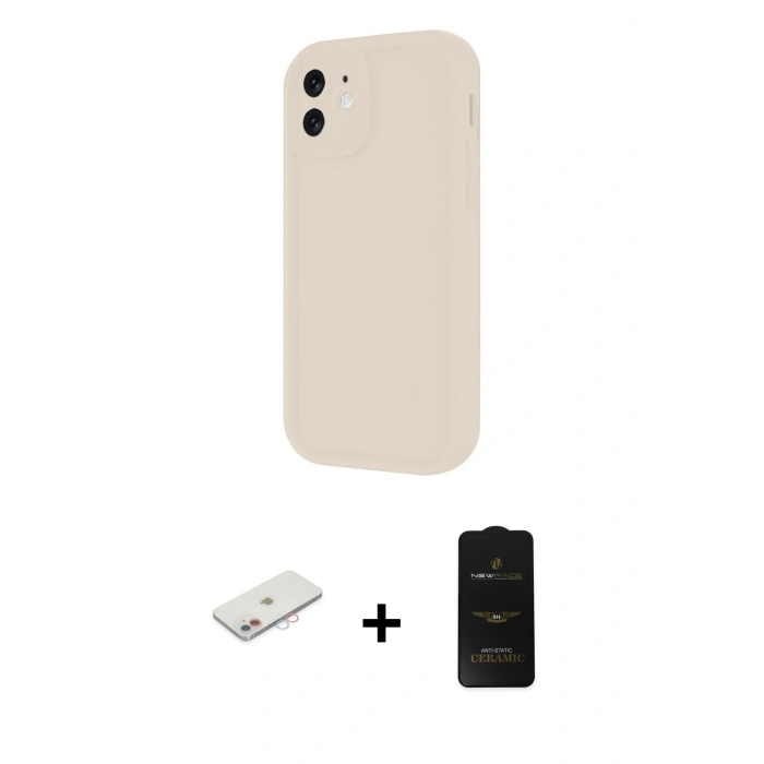 MARSİLYAN™- iPhone 11 Kılıf Yankı Yansıma Özel Seri - Siyah 6D Antistatik Mat Seramik Hayalet Nano Ekran Koruyucu + Renkli Kamera Lens Koruma Cam - PE