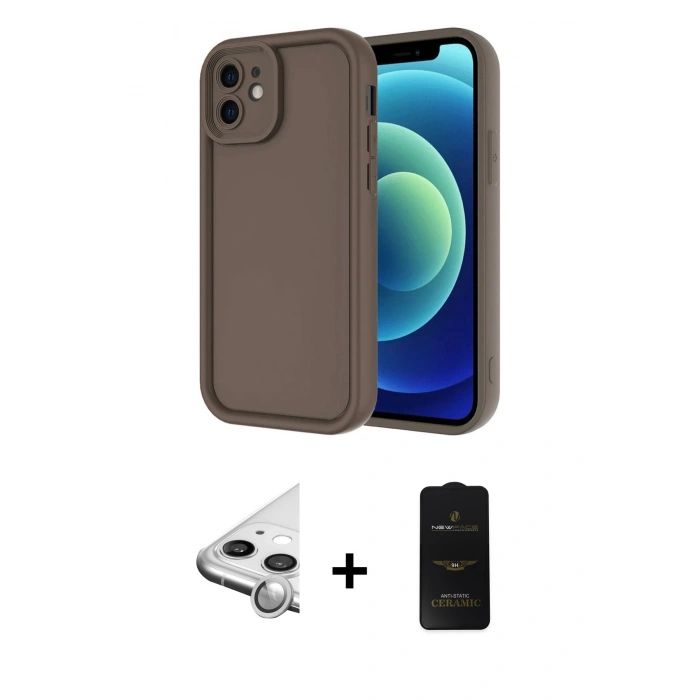 MARSİLYAN™- iPhone 11 Kılıf Yankı Yansıma Özel Seri - Siyah 6D Antistatik Mat Seramik Hayalet Nano Ekran Koruyucu + Raze Metal Kamera Lens - GS