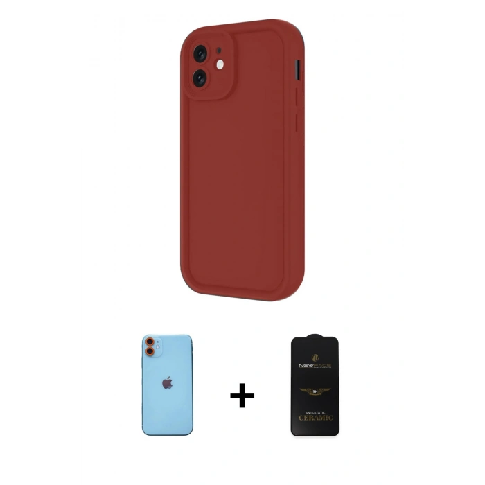 MARSİLYAN™- iPhone 11 Kılıf Yankı Yansıma Özel Seri - Siyah 6D Antistatik Mat Seramik Hayalet Nano Ekran Koruyucu + Neon Fosforlu Kamera Lens - TU