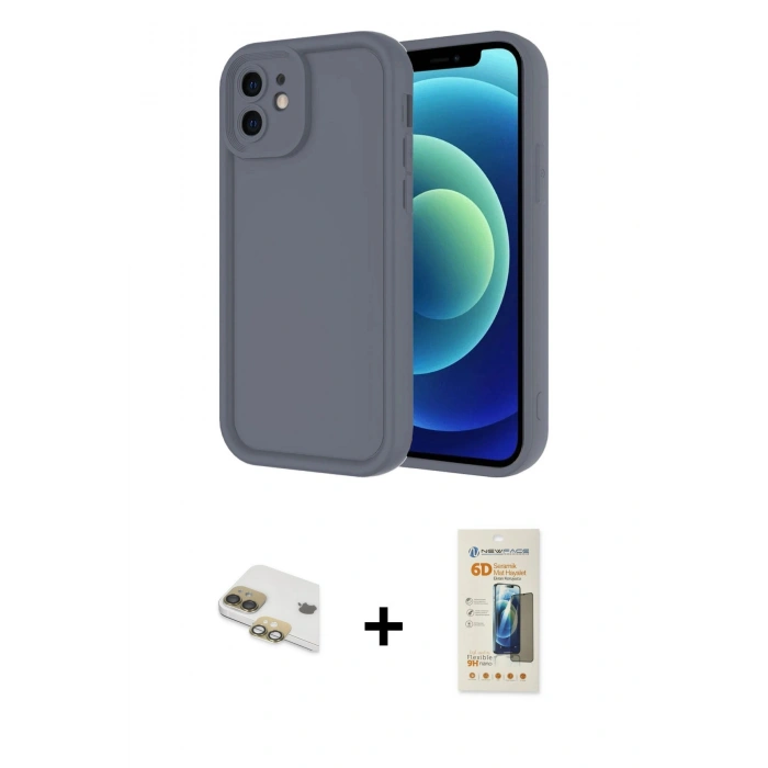 MARSİLYAN™- iPhone 11 Kılıf Yankı Yansıma Özel Seri - Siyah 6D Mat Seramik Hayalet Nano Ekran Koruyucu + Pers Alüminyum Kamera Lens - GD