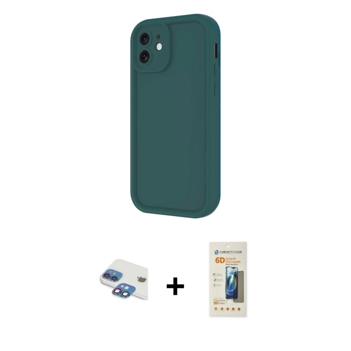 MARSİLYAN™- iPhone 11 Kılıf Yankı Yansıma Özel Seri - Siyah 6D Mat Seramik Hayalet Nano Ekran Koruyucu + Pers Alüminyum Kamera Lens - GI