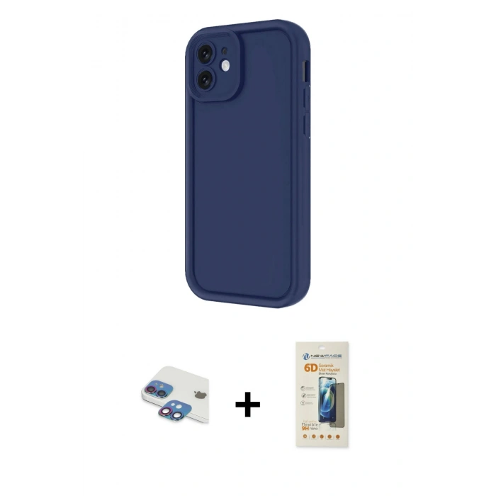 MARSİLYAN™- iPhone 11 Kılıf Yankı Yansıma Özel Seri - Siyah 6D Mat Seramik Hayalet Nano Ekran Koruyucu + Pers Alüminyum Kamera Lens - GI