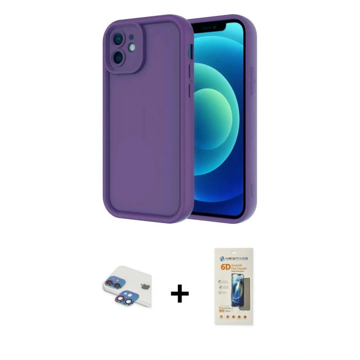 MARSİLYAN™- iPhone 11 Kılıf Yankı Yansıma Özel Seri - Siyah 6D Mat Seramik Hayalet Nano Ekran Koruyucu + Pers Alüminyum Kamera Lens - GI