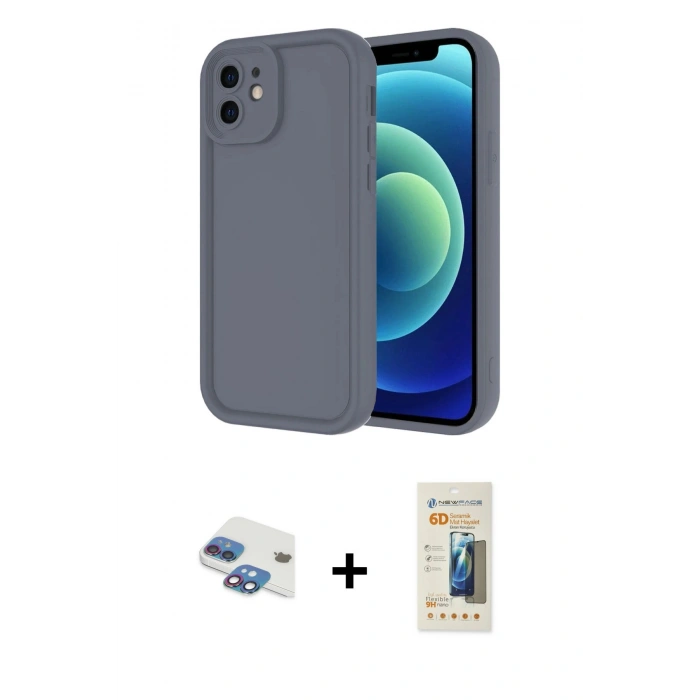 MARSİLYAN™- iPhone 11 Kılıf Yankı Yansıma Özel Seri - Siyah 6D Mat Seramik Hayalet Nano Ekran Koruyucu + Pers Alüminyum Kamera Lens - GI