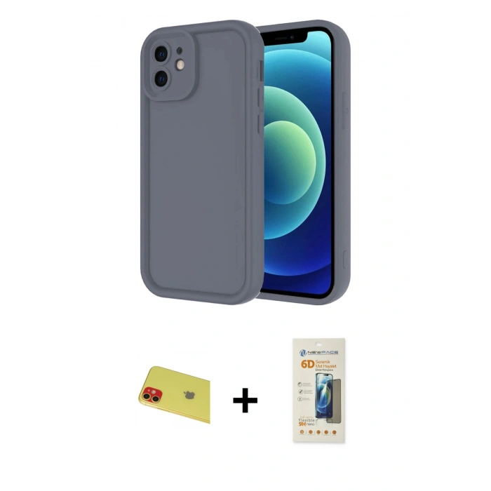 MARSİLYAN™- iPhone 11 Kılıf Yankı Yansıma Özel Seri - Siyah 6D Mat Seramik Hayalet Nano Ekran Koruyucu + Rainbow Kamera Lens Koruma Cam - KI