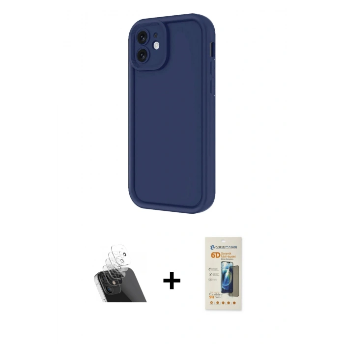 MARSİLYAN™- iPhone 11 Kılıf Yankı Yansıma Özel Seri - Siyah 6D Mat Seramik Hayalet Nano Ekran Koruyucu + Kamera Lens Koruma Cam - SF