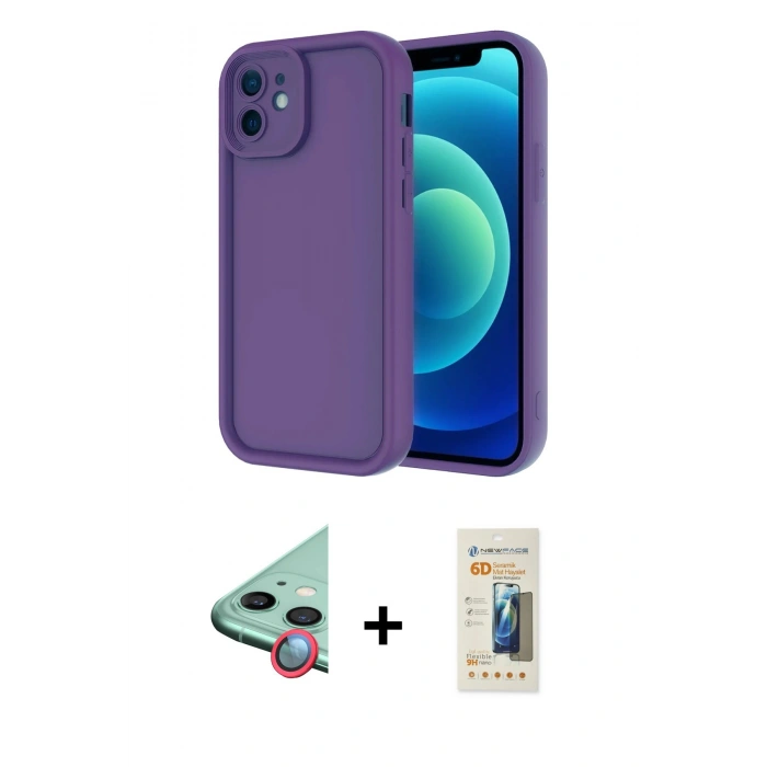MARSİLYAN™- iPhone 11 Kılıf Yankı Yansıma Özel Seri - Siyah 6D Mat Seramik Hayalet Nano Ekran Koruyucu + Raze Metal Kamera Lens - KI