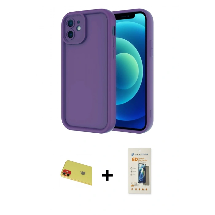 MARSİLYAN™- iPhone 11 Kılıf Yankı Yansıma Özel Seri - Siyah 6D Mat Seramik Hayalet Nano Ekran Koruyucu + Rainbow Kamera Lens Koruma Cam - KI