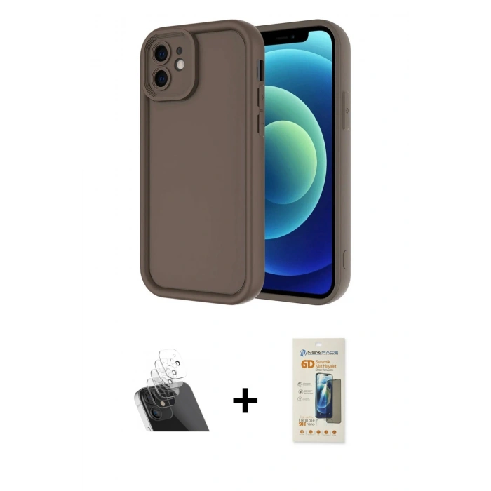 MARSİLYAN™- iPhone 11 Kılıf Yankı Yansıma Özel Seri - Siyah 6D Mat Seramik Hayalet Nano Ekran Koruyucu + Kamera Lens Koruma Cam - SF