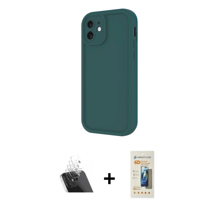 MARSİLYAN™- iPhone 11 Kılıf Yankı Yansıma Özel Seri - Siyah 6D Mat Seramik Hayalet Nano Ekran Koruyucu + Kamera Lens Koruma Cam - SF