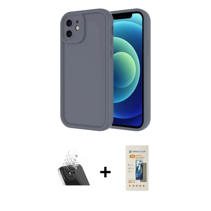 MARSİLYAN™- iPhone 11 Kılıf Yankı Yansıma Özel Seri - Siyah 6D Mat Seramik Hayalet Nano Ekran Koruyucu + Kamera Lens Koruma Cam - SF