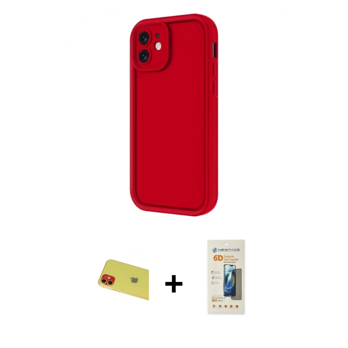 MARSİLYAN™- iPhone 11 Kılıf Yankı Yansıma Özel Seri - Siyah 6D Mat Seramik Hayalet Nano Ekran Koruyucu + Rainbow Kamera Lens Koruma Cam - KI