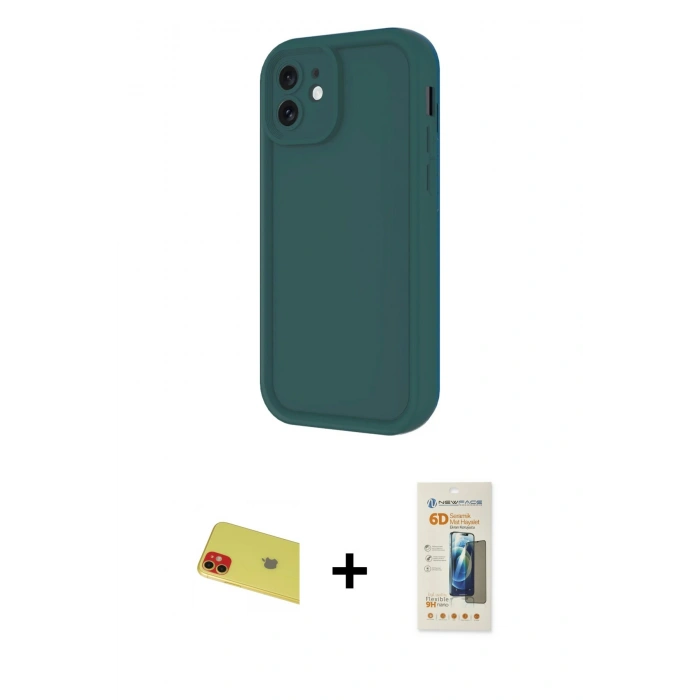 MARSİLYAN™- iPhone 11 Kılıf Yankı Yansıma Özel Seri - Siyah 6D Mat Seramik Hayalet Nano Ekran Koruyucu + Rainbow Kamera Lens Koruma Cam - KI