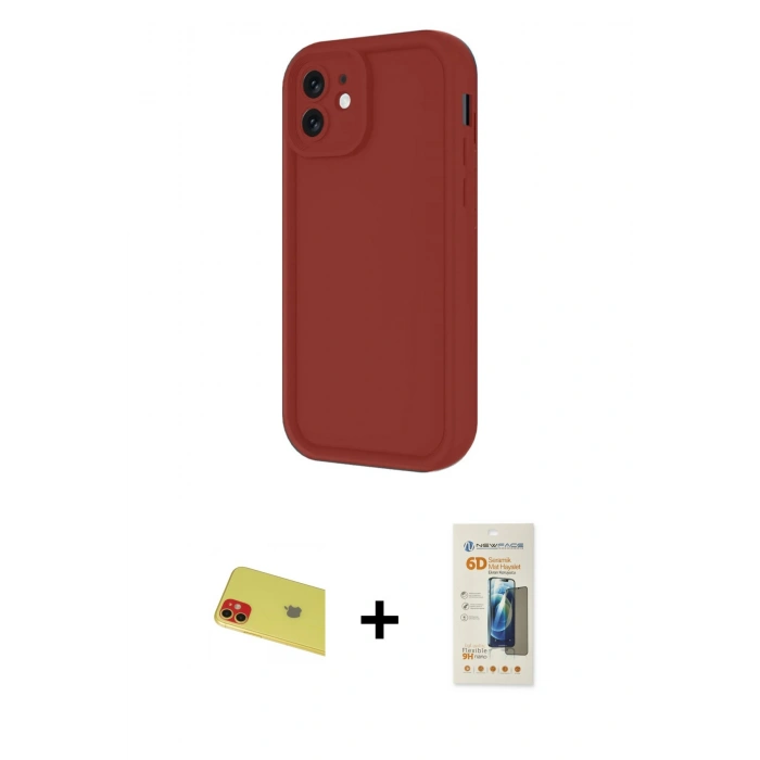 MARSİLYAN™- iPhone 11 Kılıf Yankı Yansıma Özel Seri - Siyah 6D Mat Seramik Hayalet Nano Ekran Koruyucu + Rainbow Kamera Lens Koruma Cam - KI