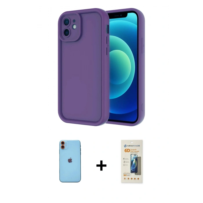 MARSİLYAN™- iPhone 11 Kılıf Yankı Yansıma Özel Seri - Siyah 6D Mat Seramik Hayalet Nano Ekran Koruyucu + Neon Fosforlu Kamera Lens - TU