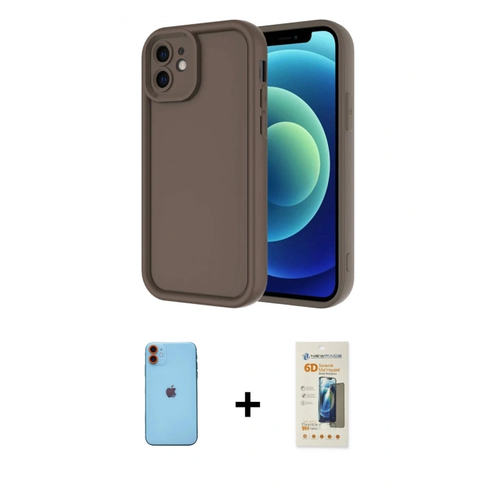 MARSİLYAN™- iPhone 11 Kılıf Yankı Yansıma Özel Seri - Siyah 6D Mat Seramik Hayalet Nano Ekran Koruyucu + Neon Fosforlu Kamera Lens - TU