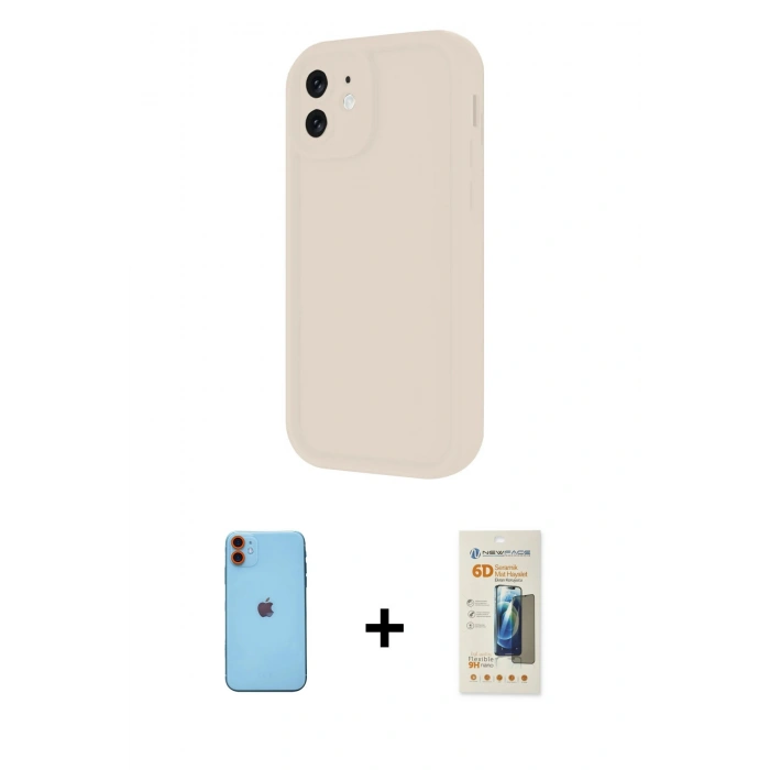 MARSİLYAN™- iPhone 11 Kılıf Yankı Yansıma Özel Seri - Siyah 6D Mat Seramik Hayalet Nano Ekran Koruyucu + Neon Fosforlu Kamera Lens - TU