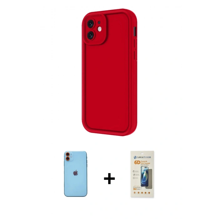 MARSİLYAN™- iPhone 11 Kılıf Yankı Yansıma Özel Seri - Siyah 6D Mat Seramik Hayalet Nano Ekran Koruyucu + Neon Fosforlu Kamera Lens - TU