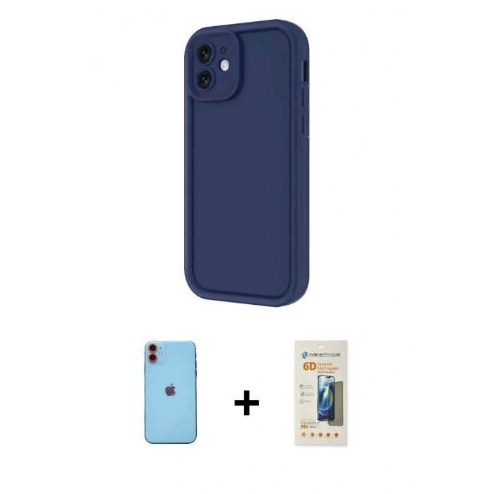 MARSİLYAN™- iPhone 11 Kılıf Yankı Yansıma Özel Seri - Siyah 6D Mat Seramik Hayalet Nano Ekran Koruyucu + Neon Fosforlu Kamera Lens - TU