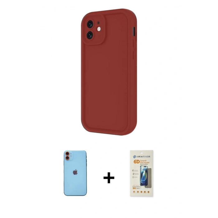MARSİLYAN™- iPhone 11 Kılıf Yankı Yansıma Özel Seri - Siyah 6D Mat Seramik Hayalet Nano Ekran Koruyucu + Neon Fosforlu Kamera Lens - TU