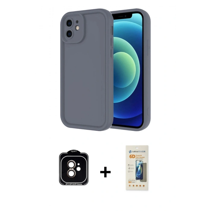 MARSİLYAN™- iPhone 11 Kılıf Yankı Yansıma Özel Seri - Siyah 6D Mat Seramik Hayalet Nano Ekran Koruyucu + PVD Metal Kamera Lens - TU