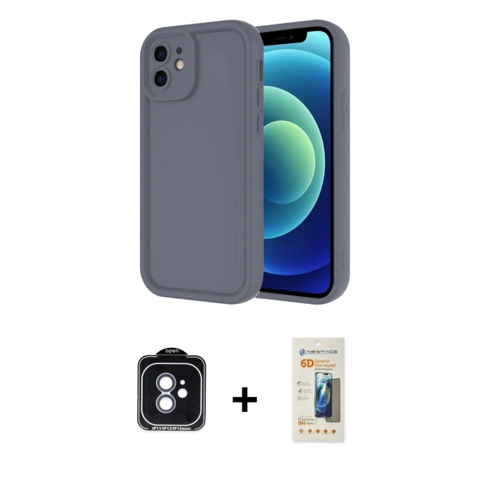 MARSİLYAN™- iPhone 11 Kılıf Yankı Yansıma Özel Seri - Siyah 6D Mat Seramik Hayalet Nano Ekran Koruyucu + PVD Metal Kamera Lens - MI